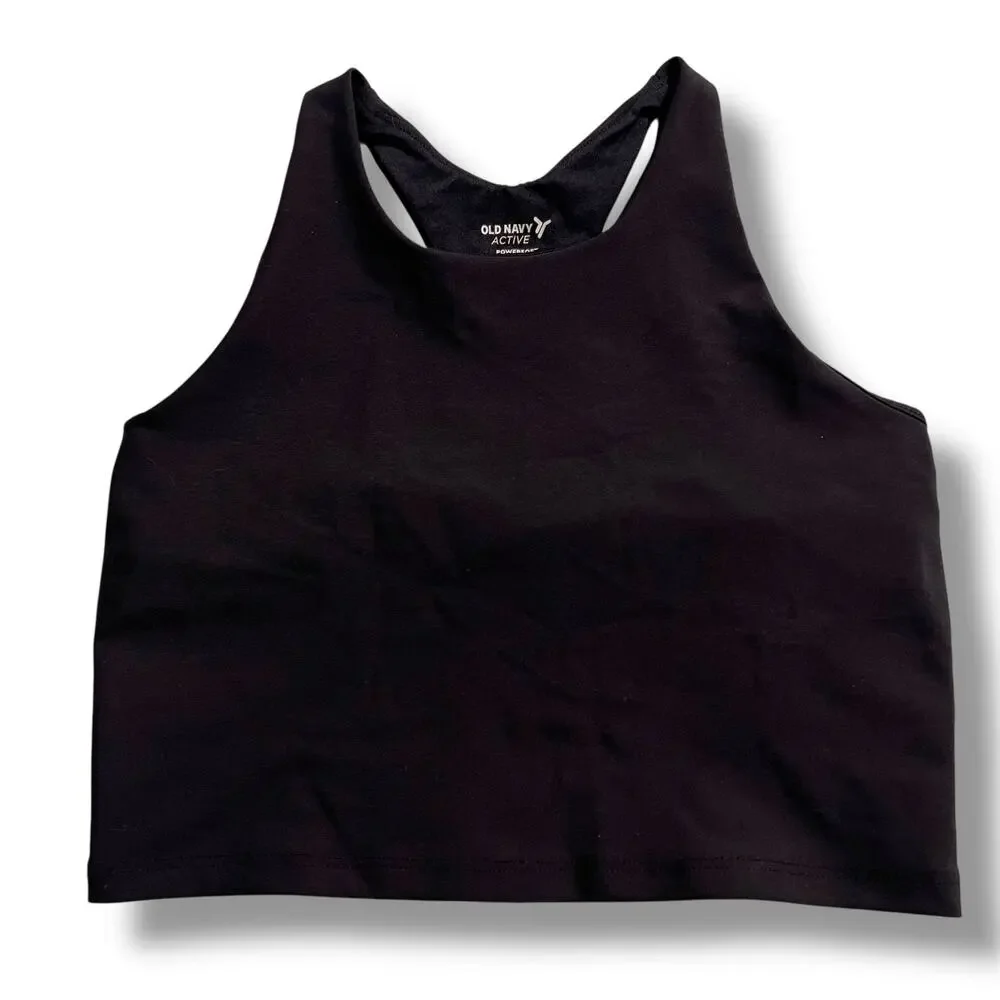 Old Navy Active PowerSoft Go Dry Longline Sports Bra Girls Large Black Racerback